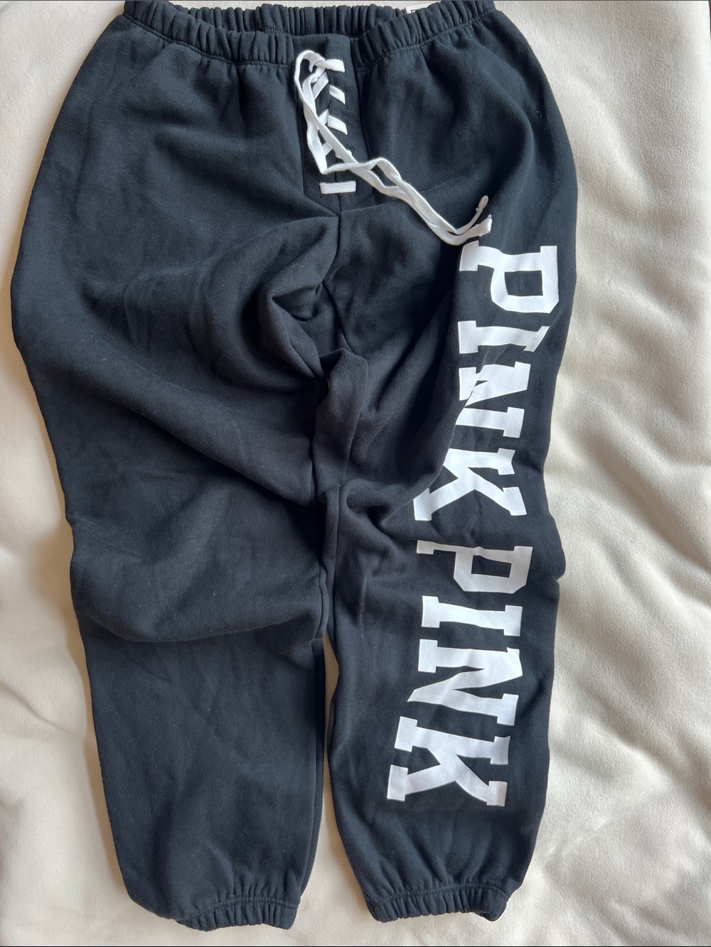 PINK Victoria's Secret Black Sweatpants with White Logo MWT small